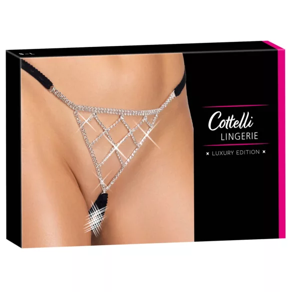 Cottelli - otvorene string tange s srebrnim ukrasom - crne (S-L)