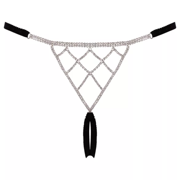 Cottelli - otvorene string tange s srebrnim ukrasom - crne (S-L)