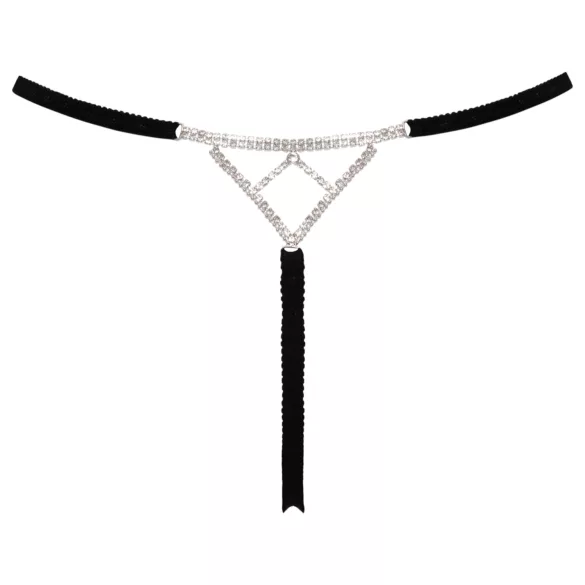 Cottelli - otvorene string tange s srebrnim ukrasom - crne (S-L)