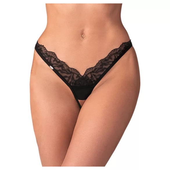 Obsessive - tanga gaćice - prozirne, čipkaste - crna