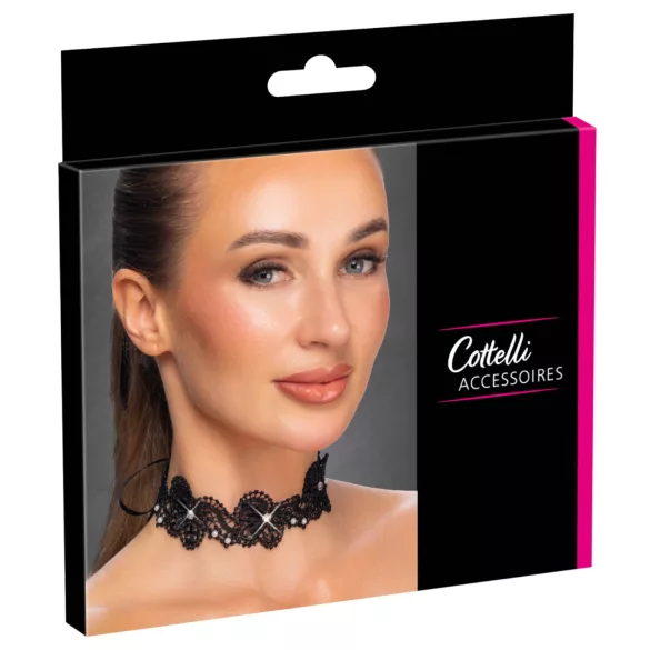 Cottelli - čipkasta ogrlica s perlama - crna