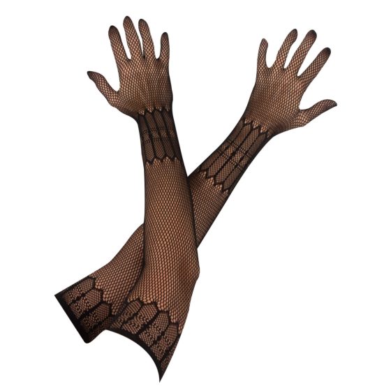 Kolekcija Cottelli - dugačke mrežaste rukavice s uzorkom - crne (SL)
