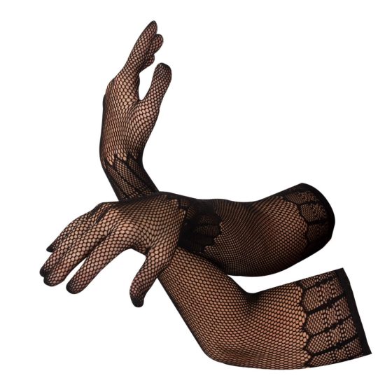Kolekcija Cottelli - dugačke mrežaste rukavice s uzorkom - crne (SL)