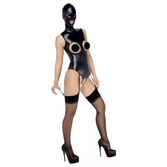 Bad Kitty - otvoreni body i maska za oralni seks - crna - L