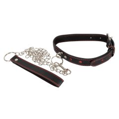   Bad Kitty - ogrlica u obliku srca sa metalnim povodcem (crno-crvena)