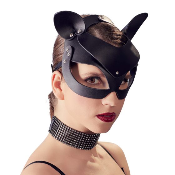 Bad Kitty - umjetna koža, maska mačke sa kamenčićima - crna (SL)
