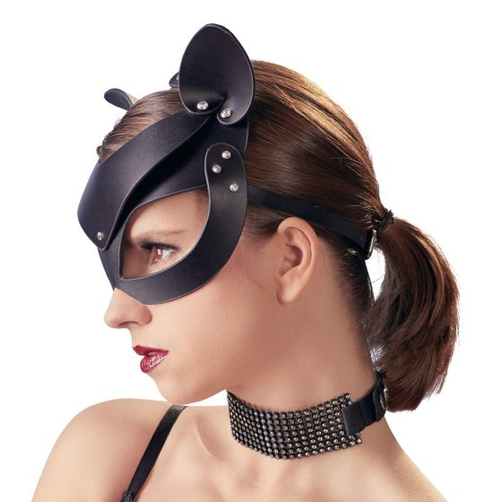 Bad Kitty - umjetna koža, maska mačke sa kamenčićima - crna (SL)