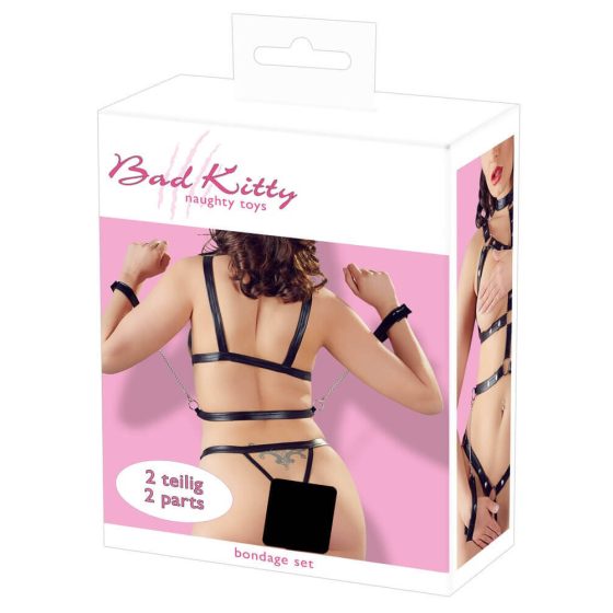 Bad Kitty - set pojaseva za tijelo s klinovima i držačima za ruke (crni) - L/XL