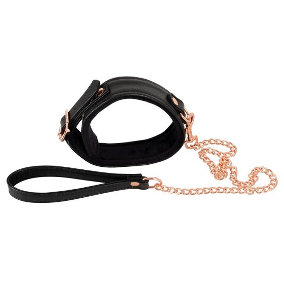 Bad Kitty - ogrlica s metalnim povodcem (crno-ružičasto zlatna)