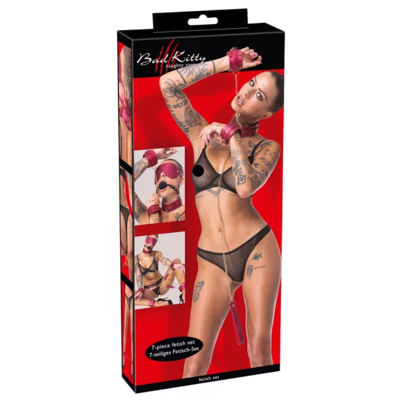 Bad Kitty - bondage set za vezanje - 7 dijelova - crvena