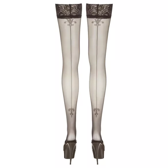 Cottelli - čipkaste samostojeće čarape s uzorkom ljiljana - crne
