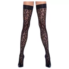   Cottelli Legwear - čarape do bedara s leopard uzorkom - crne