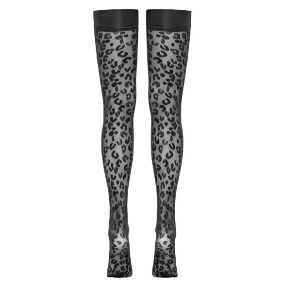 Cottelli Legwear - čarape do bedara s leopard uzorkom - crne