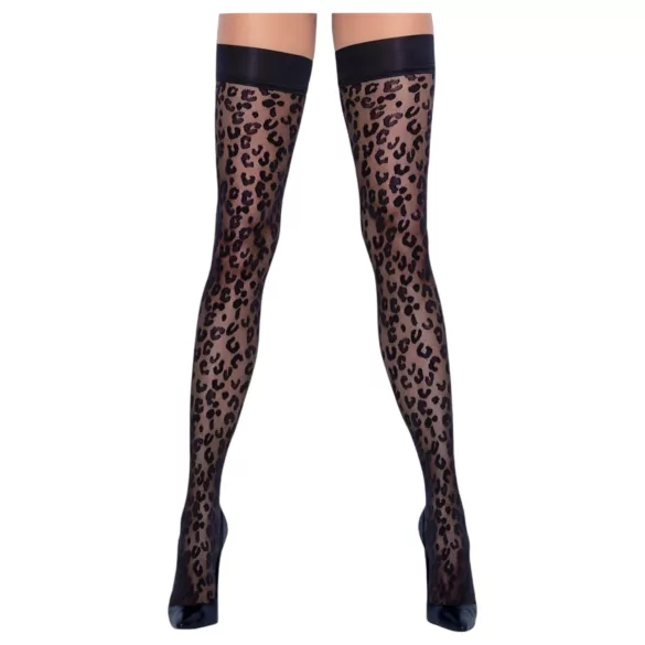 Cottelli Legwear - čarape do bedara s leopard uzorkom - crne - 4