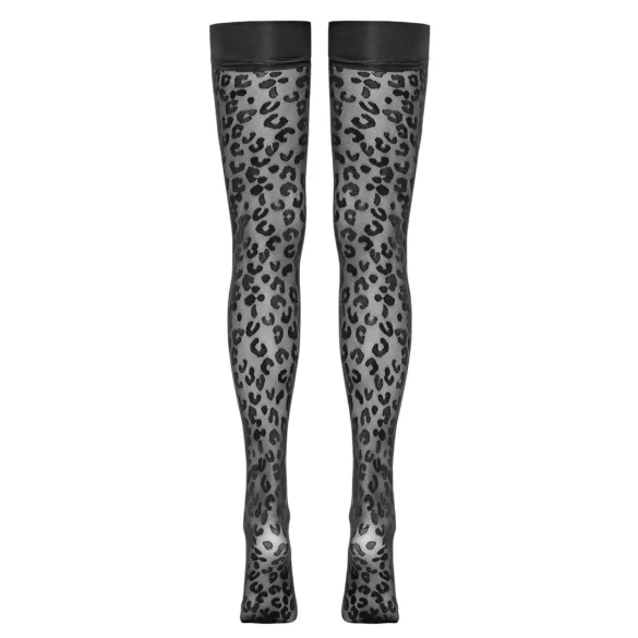Cottelli Legwear - čarape do bedara s leopard uzorkom - crne - 4