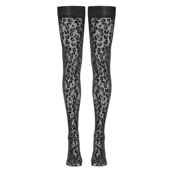 Cottelli Legwear - čarape do bedara s leopard uzorkom - crne - 5