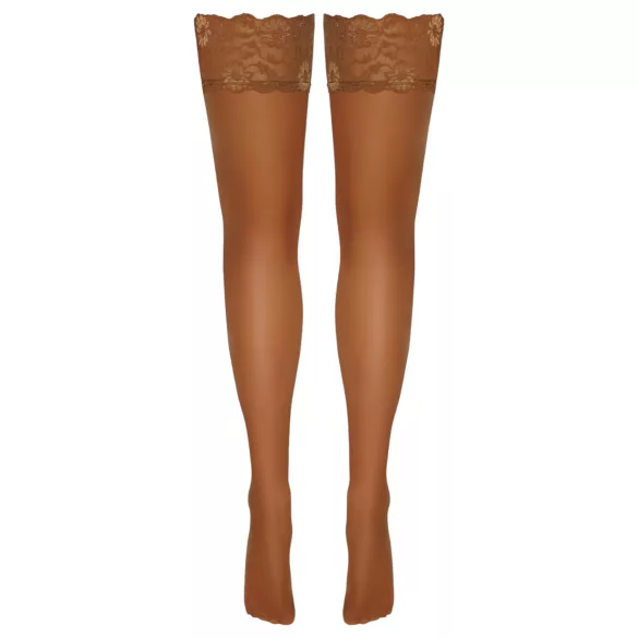 Cottelli - čipkaste samostojeće čarape s cvjetnim uzorkom - bež