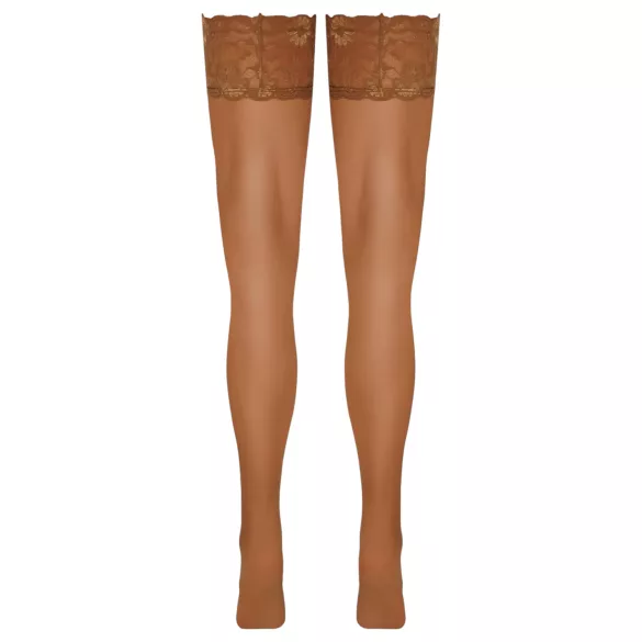 Cottelli - čipkaste samostojeće čarape s cvjetnim uzorkom - bež