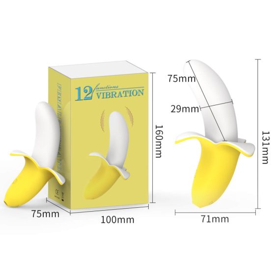 Lonely - punjivi, vodootporni, banana vibrator (žuto-bijeli)