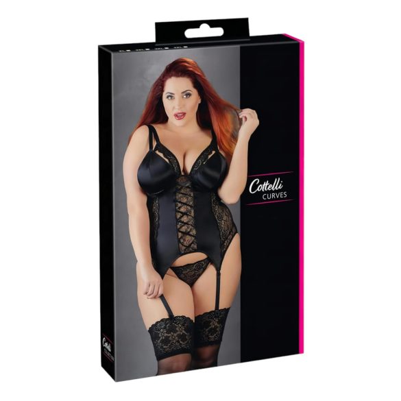 Cottelli Plus Size - crni prilagodljivi top s podvezicom