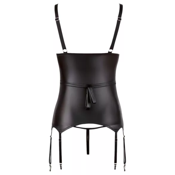 Cottelli Bondage - sjajni, grudnjak s podignutom bustom i vezicama (crni) - L