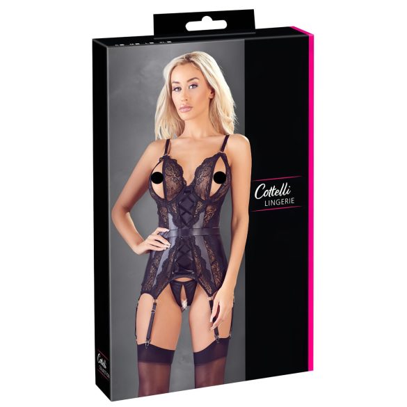 Cottelli - čipkasti otvoreni top i tanga (crna) - XL