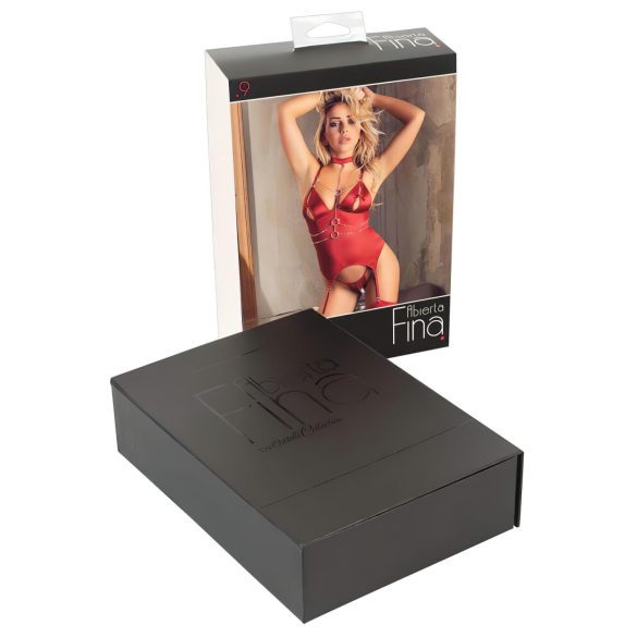 Abierta Fina - sjajni gornji dio s lancem i tanga (crvena) - XL