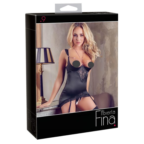 Abierta Fina - sjajni lančani top i tanga (crna) - 85C/XL