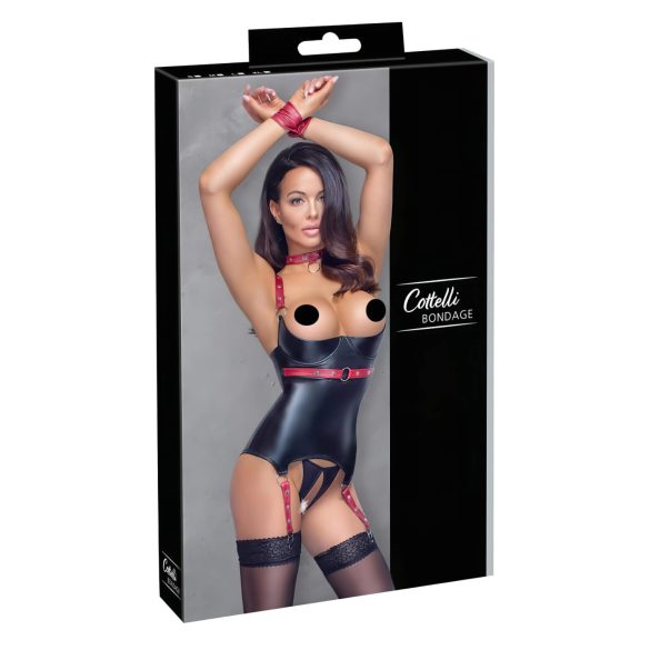 Cottelli Bondage - Sjajni podupirući top s ovratnikom (crni) - L