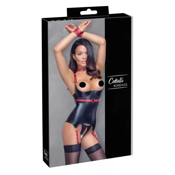 Cottelli Bondage - Sjajni grudnjak s ovratnikom - crni - XL