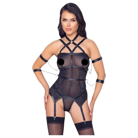Cottelli Bondage - remenasti top, vezovi i tanga (crna)