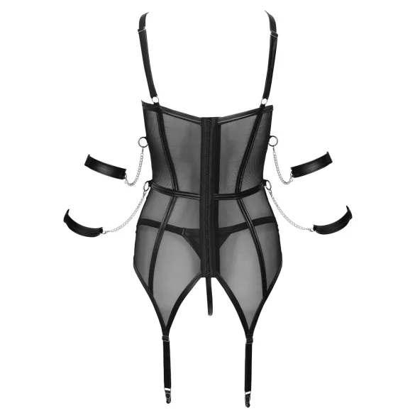 Cottelli Bondage - top s trakama, lisice za ruke i tanga (crno)