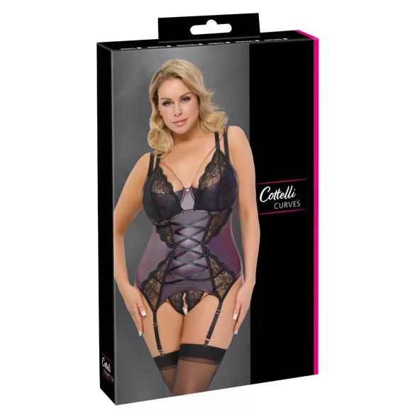 Cottelli Curves - čipkasti, korzetski donji veš set (ljubičasti) - 90D/XL