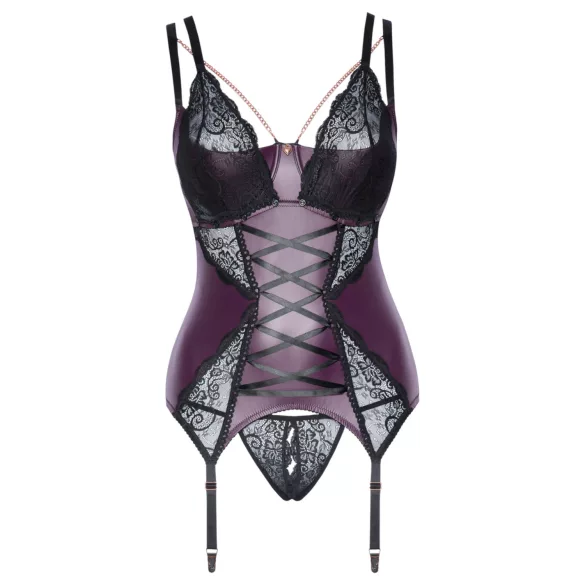 Cottelli Curves - čipkasti, korzetski donji veš set (ljubičasti) - 90D/XL
