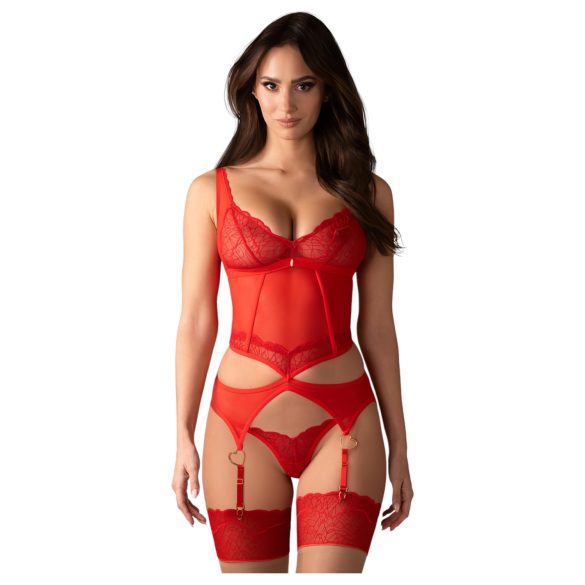 Obsessive Cupide Desir - prozirni set čipkastih topova (crveno)