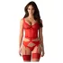 Obsessive Cupide Desir - prozirni čipkasti komplet - crvena - L/XL