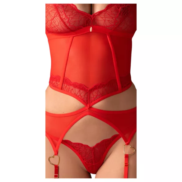 Obsessive Cupide Desir - prozirni čipkasti komplet - crvena - L/XL