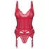 Obsessive Cupide Desir - prozirni čipkasti komplet - crvena - L/XL