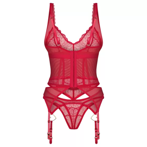 Obsessive Cupide Desir - prozirni čipkasti komplet - crvena - L/XL