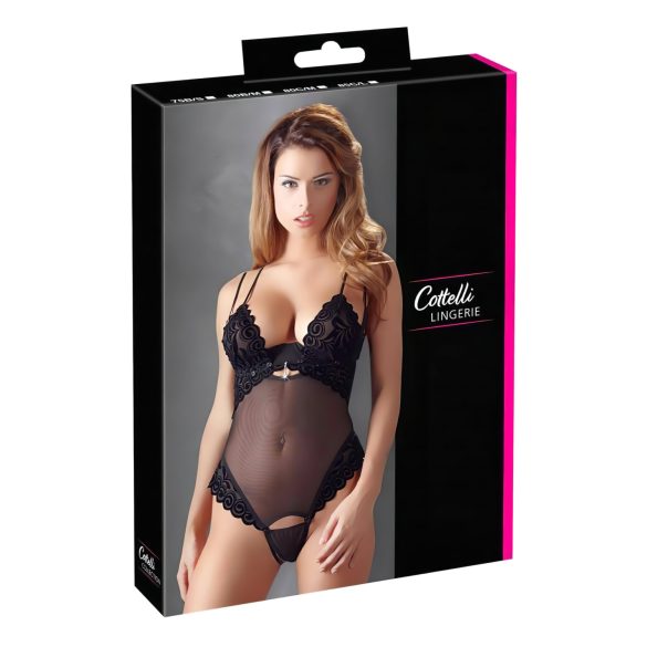 Cottelli - Baršunasti, podesivi crni body - 80B/M