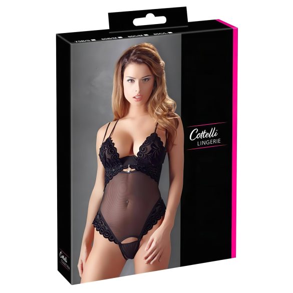 Cottelli - Baršunasti, podesivi crni body - 85C/L
