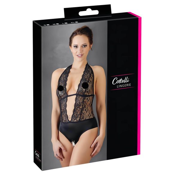 Cottelli - Čipkasti body s okovratnikom (crni)