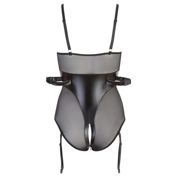Cottelli Bondage - sjajni bodi s lisicama - crna - M