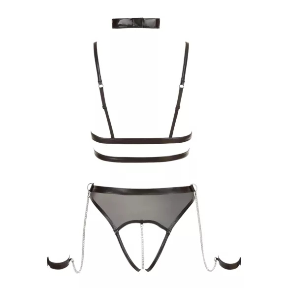 Cottelli Bondage - otvoreni body s remenima i lancima - crna - L