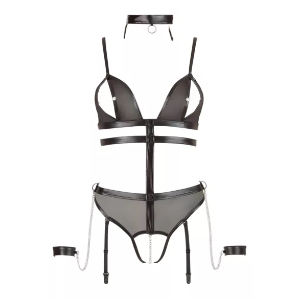 Cottelli Bondage - otvoreni body s remenima i lancima - crna - XL