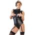 Cottelli Bondage - sjajni body bez rukava i lisice (crni) - L