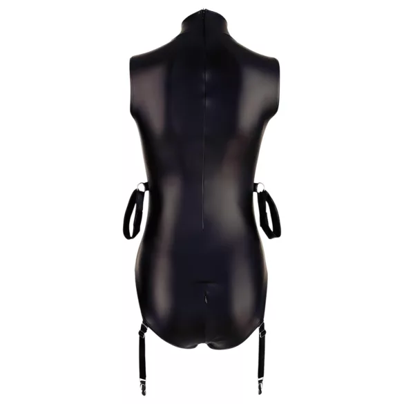 Cottelli Bondage - sjajni body bez rukava i lisice za ruke - crni - L