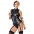 Cottelli Bondage - sjajni body bez rukava i lisice (crni) - XL