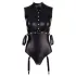 Cottelli Bondage - sjajni body bez rukava i lisice za ruke - crni - XL
