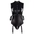 Cottelli Bondage - sjajni body bez rukava i lisice za ruke - crni - XL